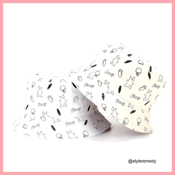 Cotton Bucket Hat with Cute Cats Animal Embroidered Pattern - Picture 4 of 5